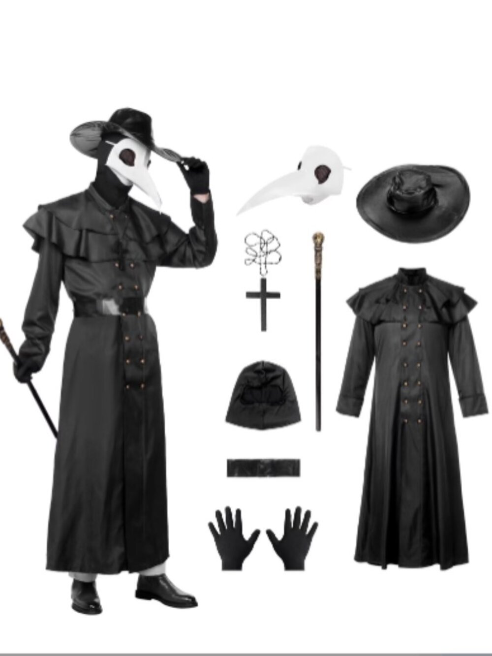 Plague Doctor Costume for Adults, Hooded Cloak, Medieval Wizard Robe, Halloween